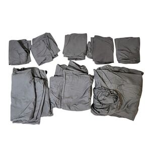 Quince King Size Bedding Bundle Blue Gray Cotton Duvet, Sheet Set, 5 Pillowcases